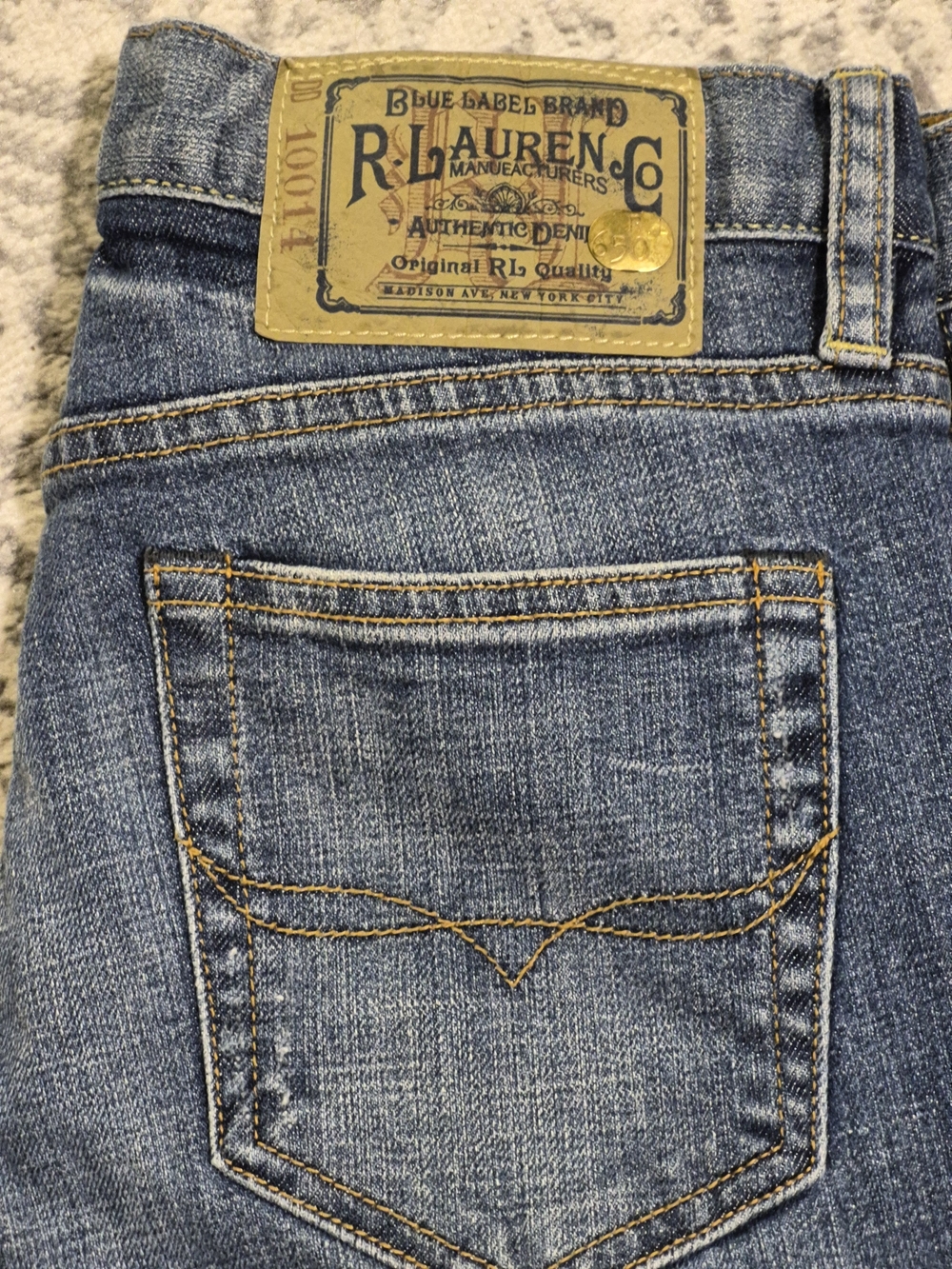 Ralph Lauren Straight-Leg Blue Denim Jeans with Leather Patch